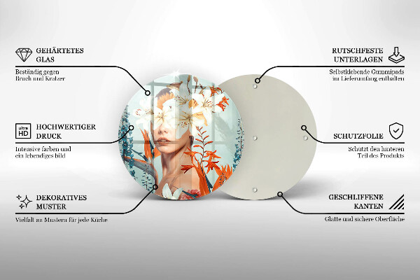 Kuchynská doska veľká zo skla Žena v kvetoch