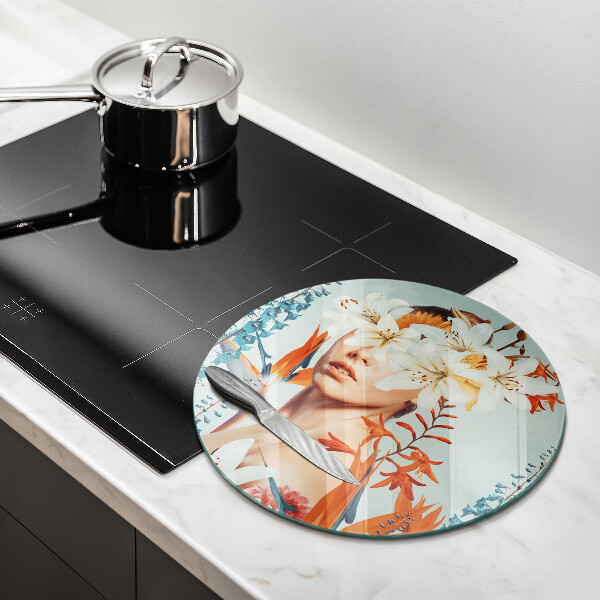 Kuchynská doska veľká zo skla Žena v kvetoch