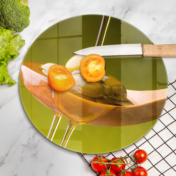 Kuchynská doska zo skla Olivový olej a olivy