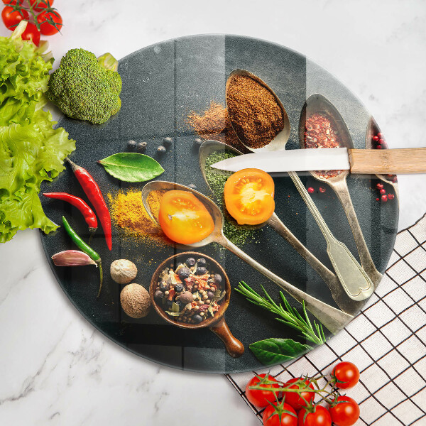 Kuchynská doska veľká zo skla Kuchynské lyžice korenia