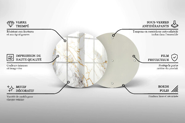 Kuchynská doska veľká zo skla Svetlý mramor so zlatom