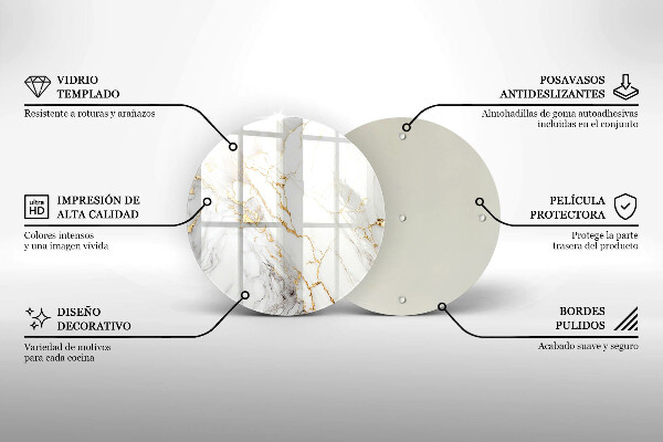 Kuchynská doska veľká zo skla Svetlý mramor so zlatom