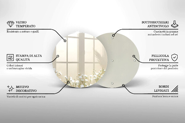 Kuchynská doska veľká zo skla Sadrové boho kvety