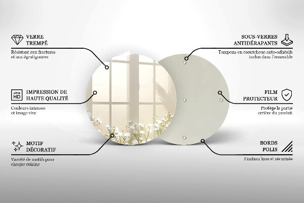 Kuchynská doska veľká zo skla Sadrové boho kvety