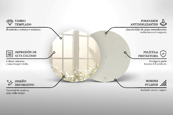 Kuchynská doska veľká zo skla Sadrové boho kvety