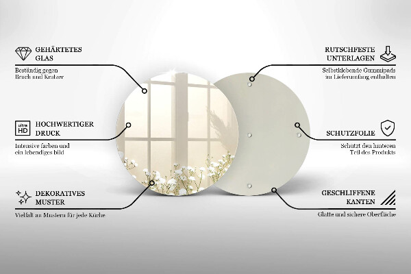 Kuchynská doska veľká zo skla Sadrové boho kvety