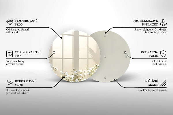 Kuchynská doska veľká zo skla Sadrové boho kvety