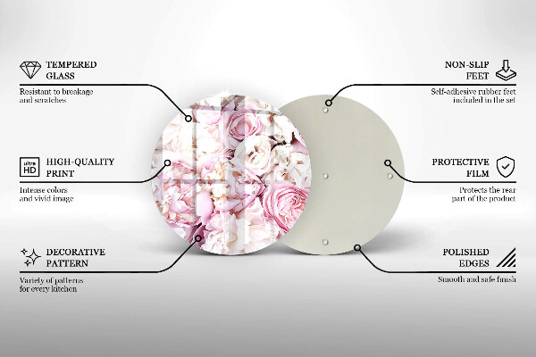 Kuchynská doska veľká zo skla Pivoňková kytica