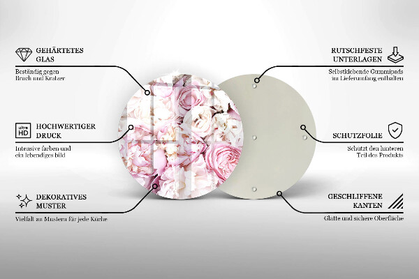 Kuchynská doska veľká zo skla Pivoňková kytica