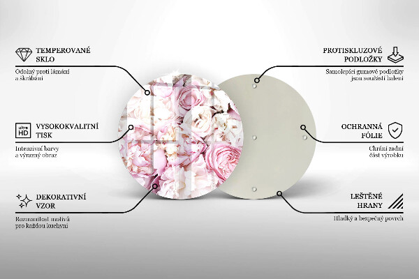 Kuchynská doska veľká zo skla Pivoňková kytica