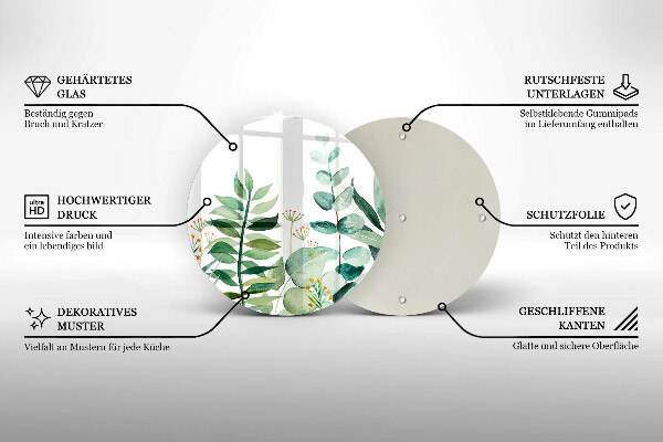 Kuchynská doska veľká zo skla Ilustrácia listov rastlín