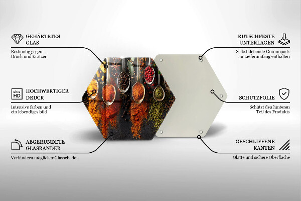 Kuchynská doska veľká zo skla Lyžice s korením