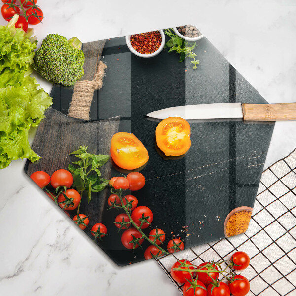 Kuchynská doska veľká zo skla Cherry paradajky