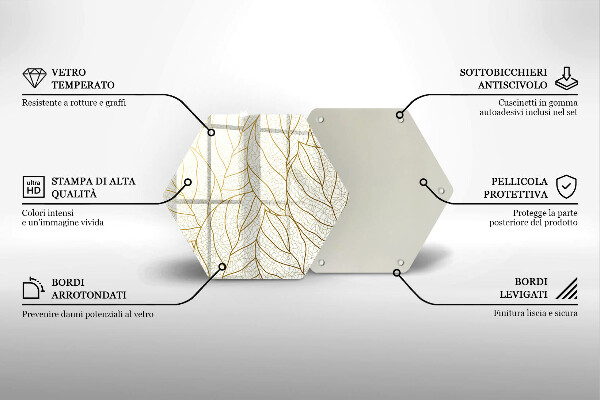 Kuchynská doska veľká zo skla Line-art listov vzor
