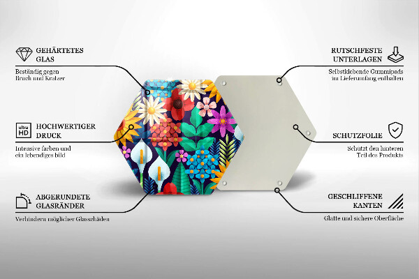 Kuchynská doska veľká zo skla Kvety lúka ilustrácie