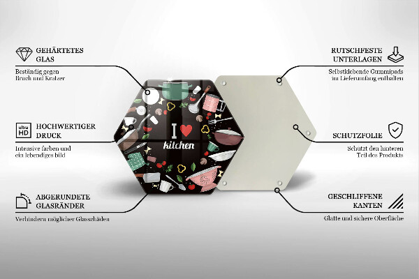 Kuchynská doska veľká zo skla Ilustrácia Milujem kuchyňu