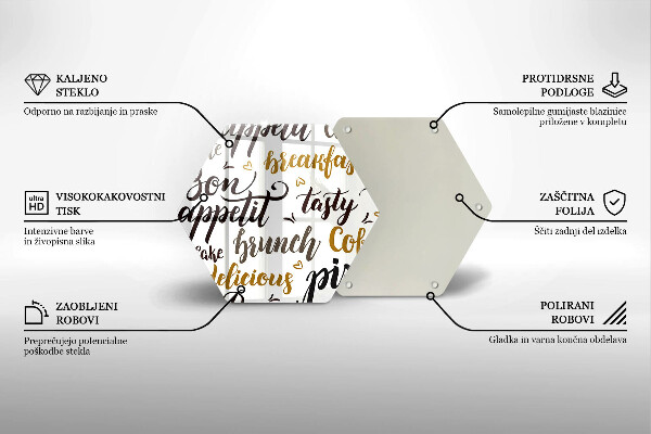 Kuchynská doska veľká zo skla Bon Appetit titulky
