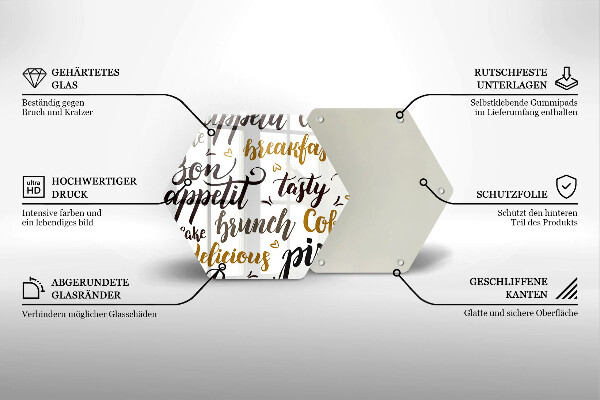 Kuchynská doska veľká zo skla Bon Appetit titulky