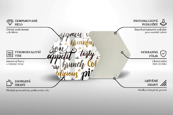 Kuchynská doska veľká zo skla Bon Appetit titulky