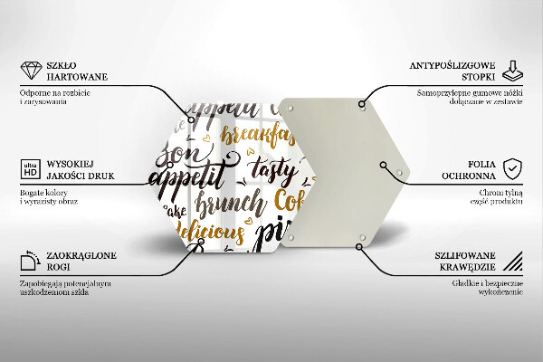 Kuchynská doska veľká zo skla Bon Appetit titulky