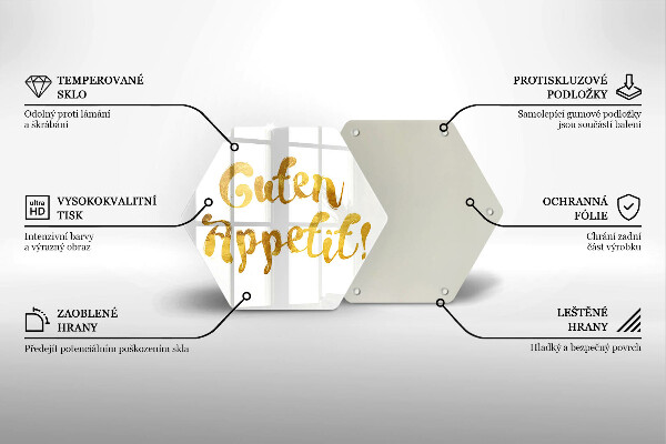 Kuchynská doska veľká zo skla Nápis Guten Appetit!