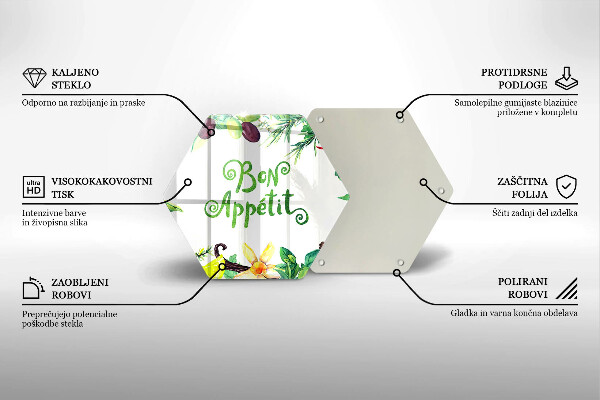 Kuchynská doska veľká zo skla Nápis Bon Appetit