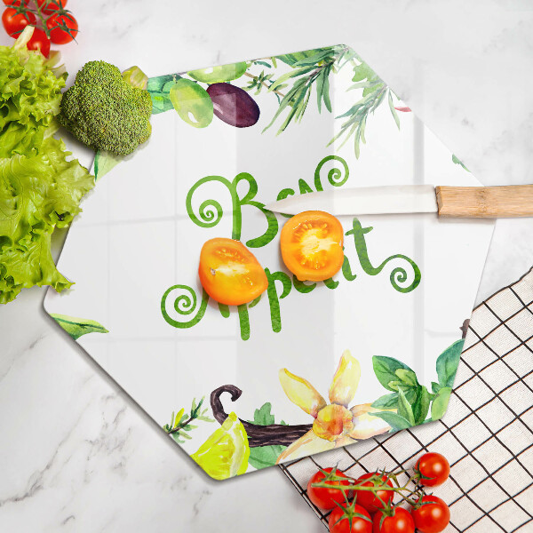 Kuchynská doska veľká zo skla Nápis Bon Appetit