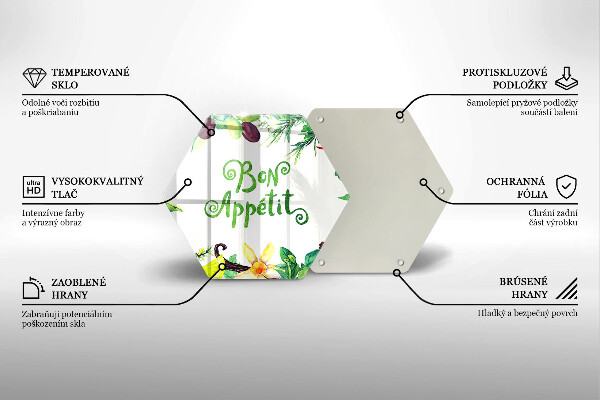 Kuchynská doska veľká zo skla Nápis Bon Appetit