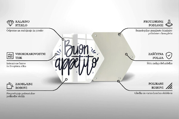 Kuchynská doska veľká zo skla Nápis Buon Appetito