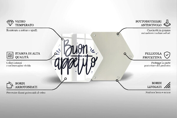 Kuchynská doska veľká zo skla Nápis Buon Appetito