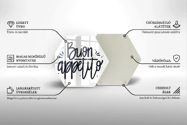 Kuchynská doska veľká zo skla Nápis Buon Appetito