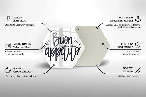 Kuchynská doska veľká zo skla Nápis Buon Appetito