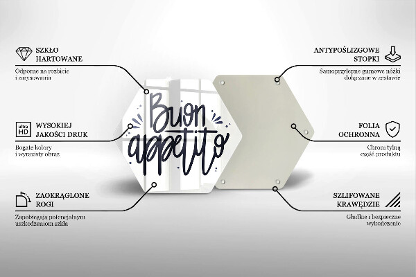 Kuchynská doska veľká zo skla Nápis Buon Appetito
