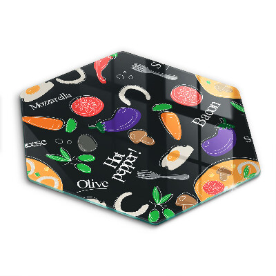 Kuchynská doska veľká zo skla Jedlo ilustrácie