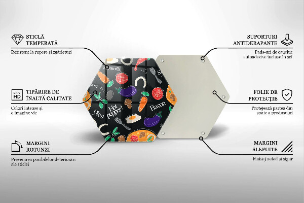 Kuchynská doska veľká zo skla Jedlo ilustrácie