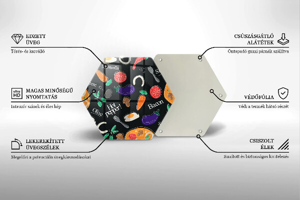 Kuchynská doska veľká zo skla Jedlo ilustrácie