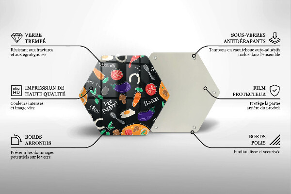 Kuchynská doska veľká zo skla Jedlo ilustrácie