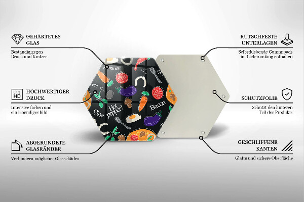 Kuchynská doska veľká zo skla Jedlo ilustrácie