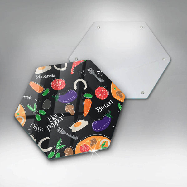 Kuchynská doska veľká zo skla Jedlo ilustrácie