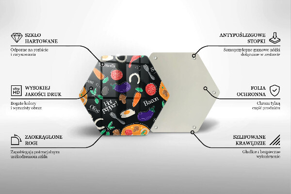 Kuchynská doska veľká zo skla Jedlo ilustrácie