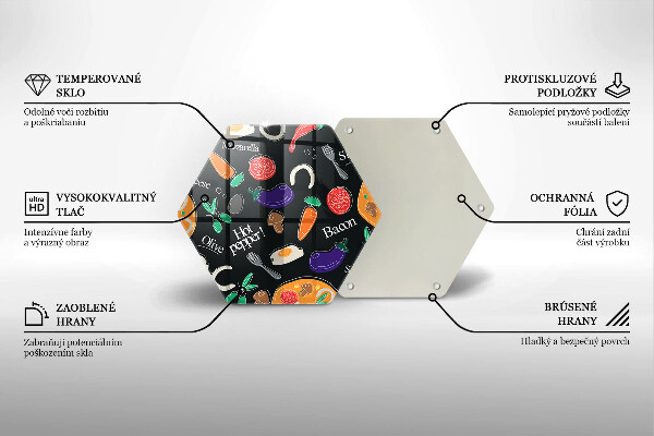 Kuchynská doska veľká zo skla Jedlo ilustrácie