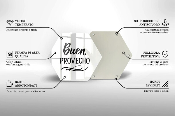 Kuchynská doska veľká zo skla Nápis Buen provecho