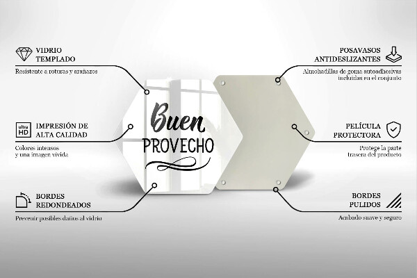 Kuchynská doska veľká zo skla Nápis Buen provecho