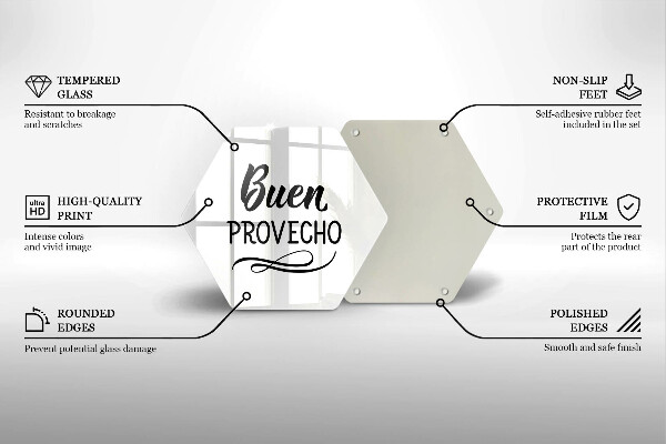 Kuchynská doska veľká zo skla Nápis Buen provecho