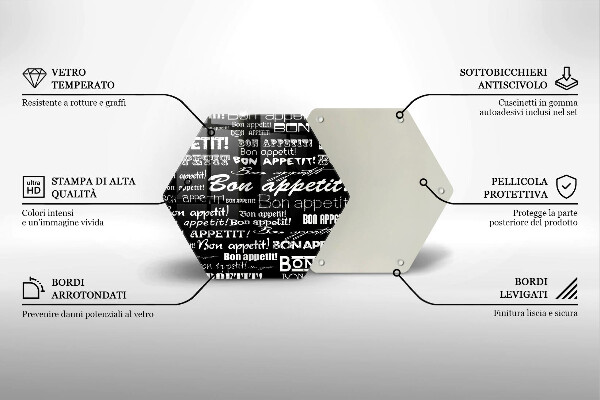 Kuchynská doska veľká zo skla Kuchynské titulky Bon Appetit