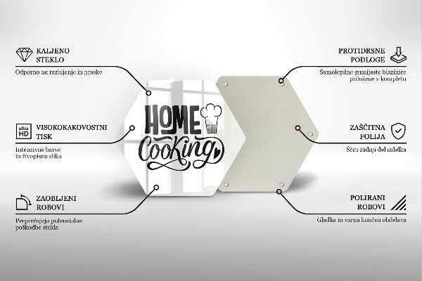 Kuchynská doska veľká zo skla Nápis Home cooking