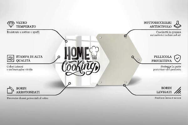 Kuchynská doska veľká zo skla Nápis Home cooking