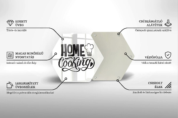 Kuchynská doska veľká zo skla Nápis Home cooking