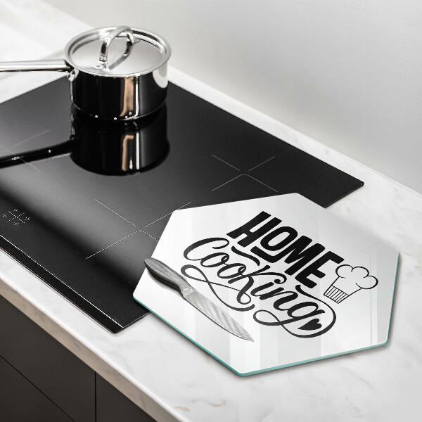 Kuchynská doska veľká zo skla Nápis Home cooking
