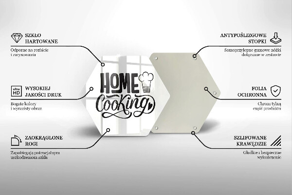 Kuchynská doska veľká zo skla Nápis Home cooking